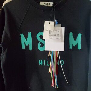 MSGM Black Jersey Sweatshirt with teal brushstroke logo - AUTHENTIC size M